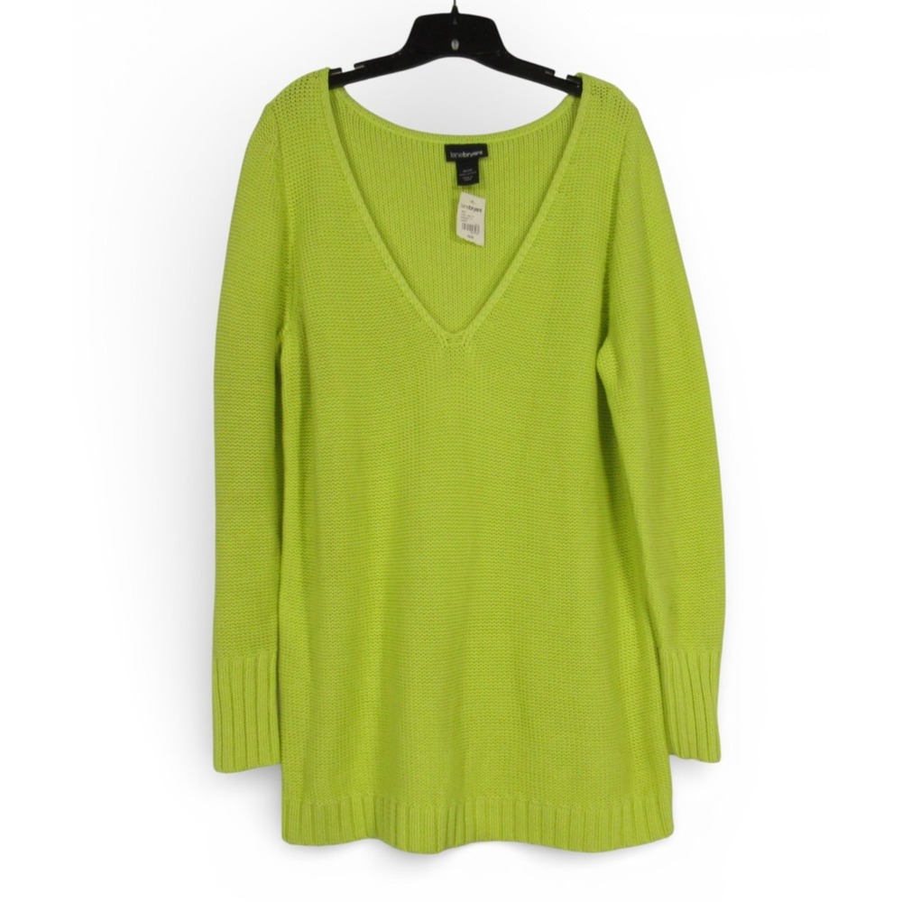 NWT LANE BRYANT Chartreuse Green KNIT SWEATER V-Neck RIBBED TRIM Sz 18/20